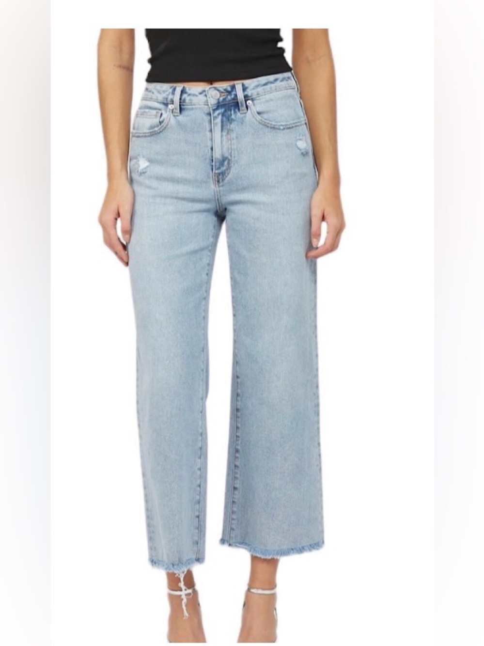 Mica Ankle Wide Leg Raw Hem Light Wash Jeans. Stretch of a Judy Blue Jean